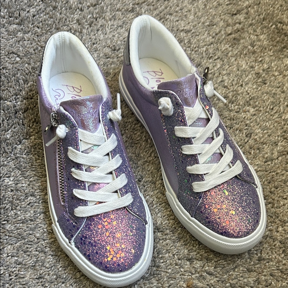 Blowfish Girls Lavender Glitter Lace-Up Sneakers with Side Zip